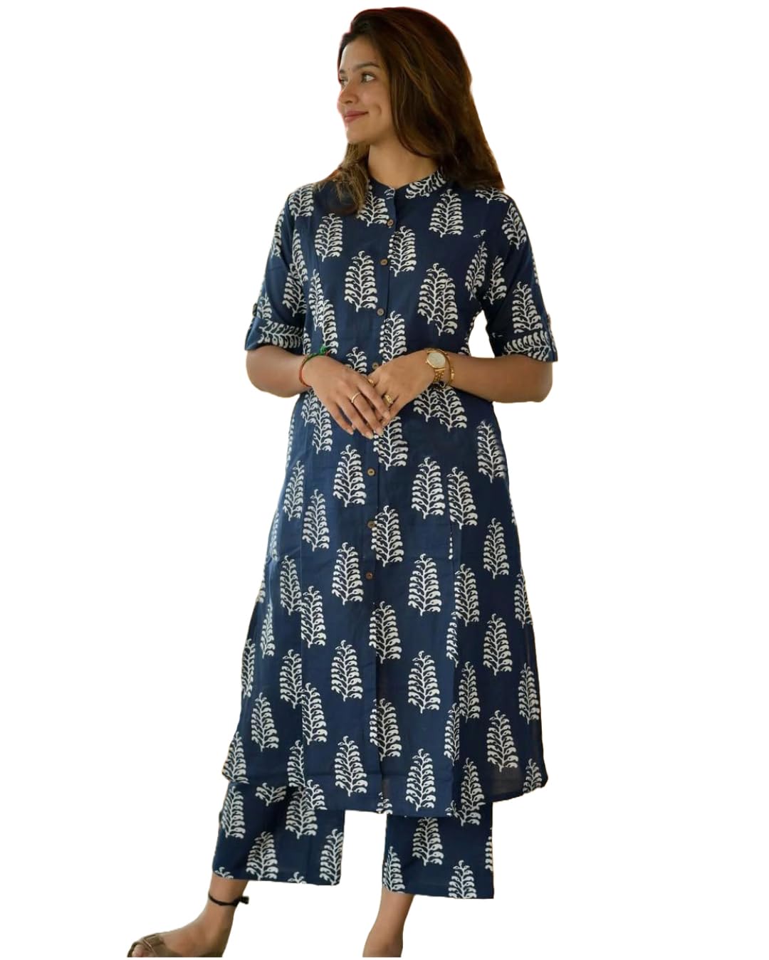 Anni Designer Women'S Rayon Viscose A-Line Printed Kurta With Pant (Kopek Blue_M_Blue_Medium),Blue,M
