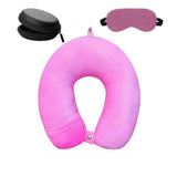 Atevon Premium Pink Neck Pillow And Eye Mask Combo For Airplane Travel Comfortable Velvet Sleeping Eye Mask Included With Ea