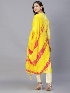 Gosriki Women'S Cotton Blend Straight Printed Kurta With Pant & Dupatta (Bagru-Yellow-Tnw-Gs_Xl_Yellow_X-Large),Yellow,,B0C5JRLX8V