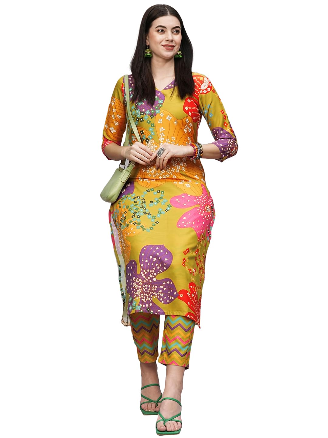 Gosriki Women'S Cotton Blend Straight Printed Kurta With Pant (Wahida Yellow-Gs_Xxl_Yellow_Xx-Large),Yellow,2,B0CSG662XH