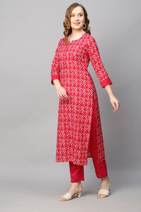 Gosriki Women'S Cotton Blend Straight Printed Kurta With Pant (Dravini Red_Xl-Go_Red_X-Large),Red,,B0BBM2ZSQP