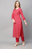 Gosriki Women'S Cotton Blend Straight Printed Kurta With Pant (Dravini Red_Xl-Go_Red_X-Large),Red,,B0BBM2ZSQP