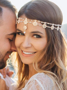 DoubleNine Gold Flower Boho Bridal Headpiece Pendant Forehead Head Chain Headband Retro Hair Accessories Headpiece Head Dress fo