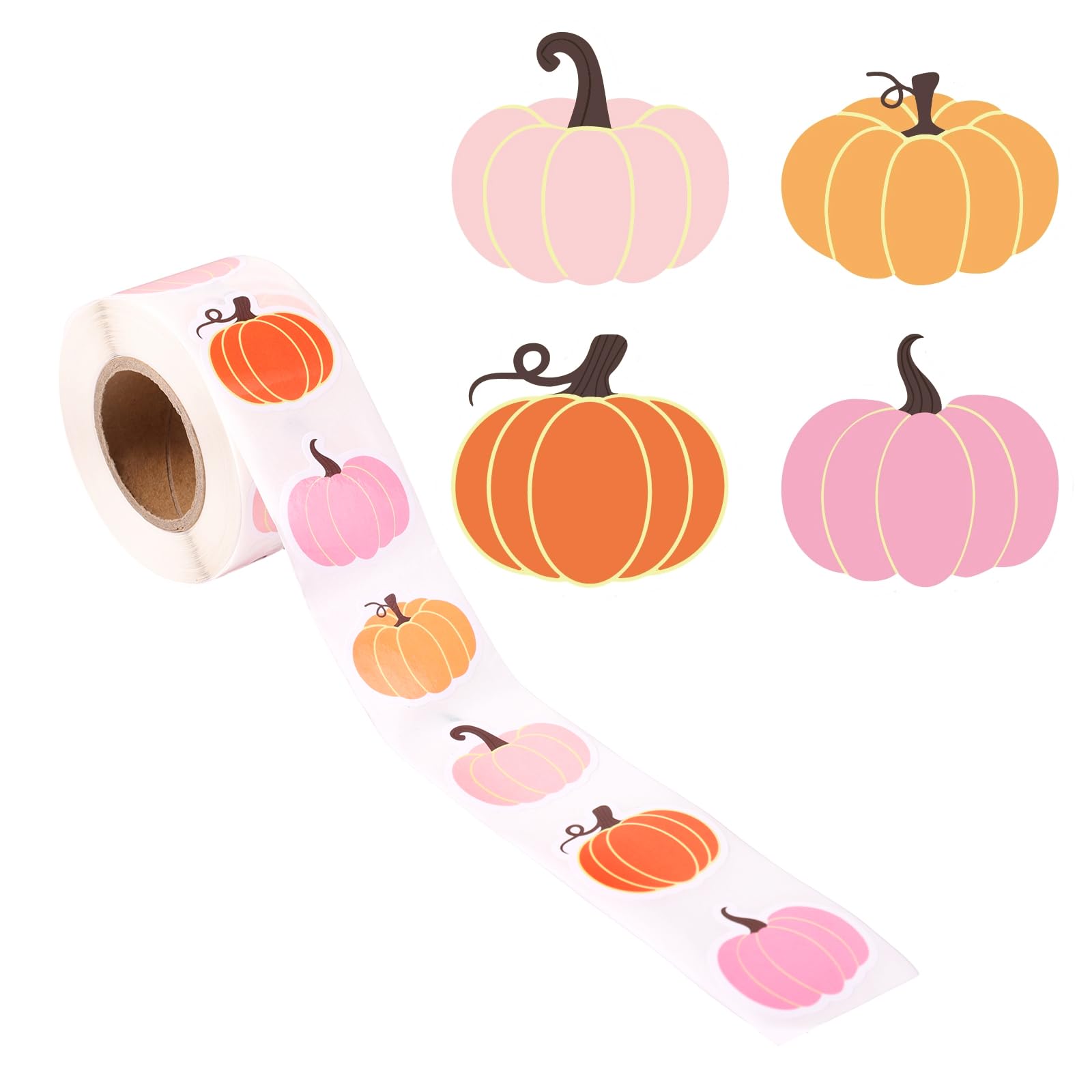 2 Roll 1000pcs Halloween Pumpkin Stickers, 4 Styles Self Adhesive Fall Pumpkin Stickers Halloween Decals Roll Envelope Scrapbook
