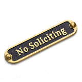 Morgtta Brass No Soliciting Sign 5 for Home/Office, Brushed Matte Brass Finish, Hidden Screws and Nanotape Adhesive, Classic Des