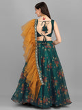 Wedani Women'S Floral Semi-Stitched Lehenga Choli (Green),Green,Free Size,Polyester,Floral Lehenga Choli For Wedding,