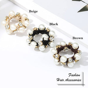 Brinie Hair Ties Black Elastic Hair Scrunchies Pearl Hair Bands Crystal Hair Ropes Hair Accessories for Women and Girls (Pack of