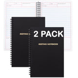 Eryqas 2 Pack Meeting Notebook for Work, Spiral Bound Business Notebooks with Meeting Notes Template Black Hardcover with Gold