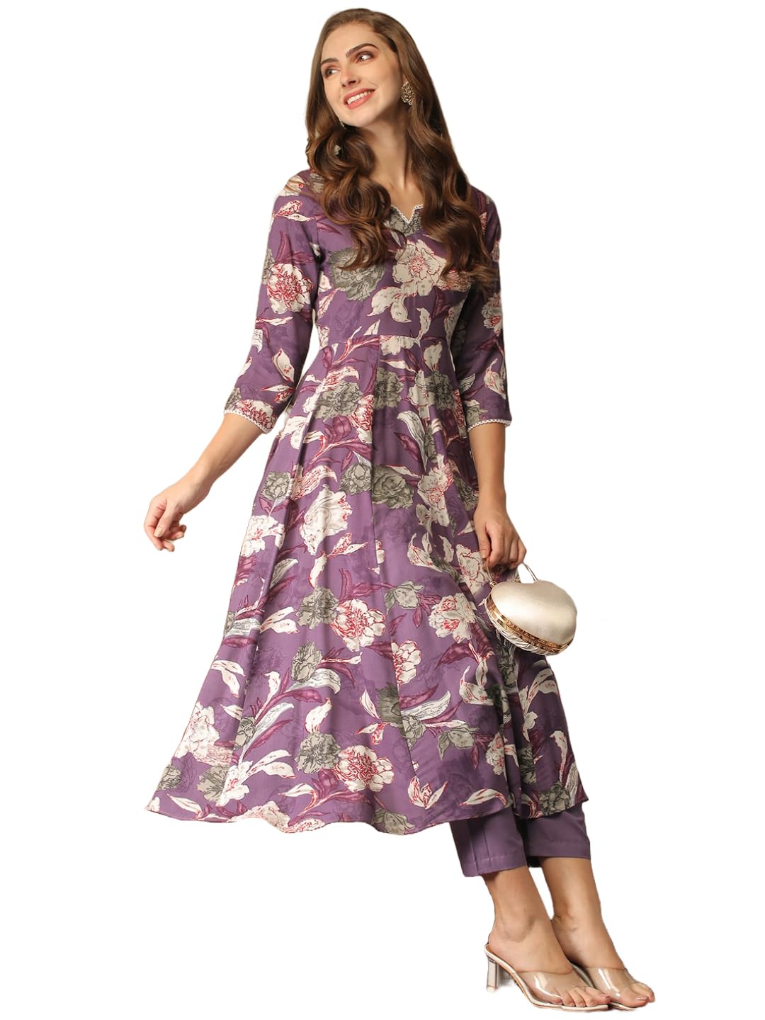 Gosriki Women'S Cotton Blend Anarkali Printed Kurta With Pant (Damian Purple-Gs_5Xl_Wine_Xxxxx-Large),Purple,5,B0D3BXH5M1