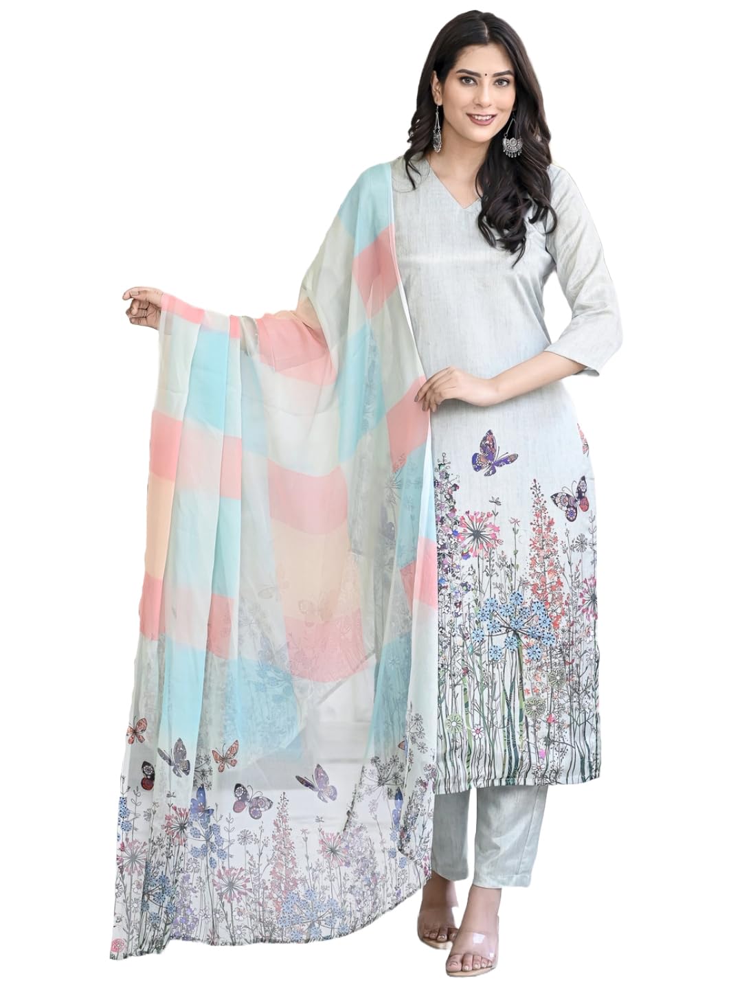 Gosriki Women'S Cotton Blend Printed Straight Kurta With Pant & Dupatta (Rml Pista-Gs_Xxl_Pista_Xx-Large),Pista,2,B0D3QPZC6V