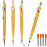 Outus 4 Pack 0.9 mm Yellow Mechanical Pencil Set Automatic Drafting Pencils with Metal Body Retractable for Drafting, Sketching,
