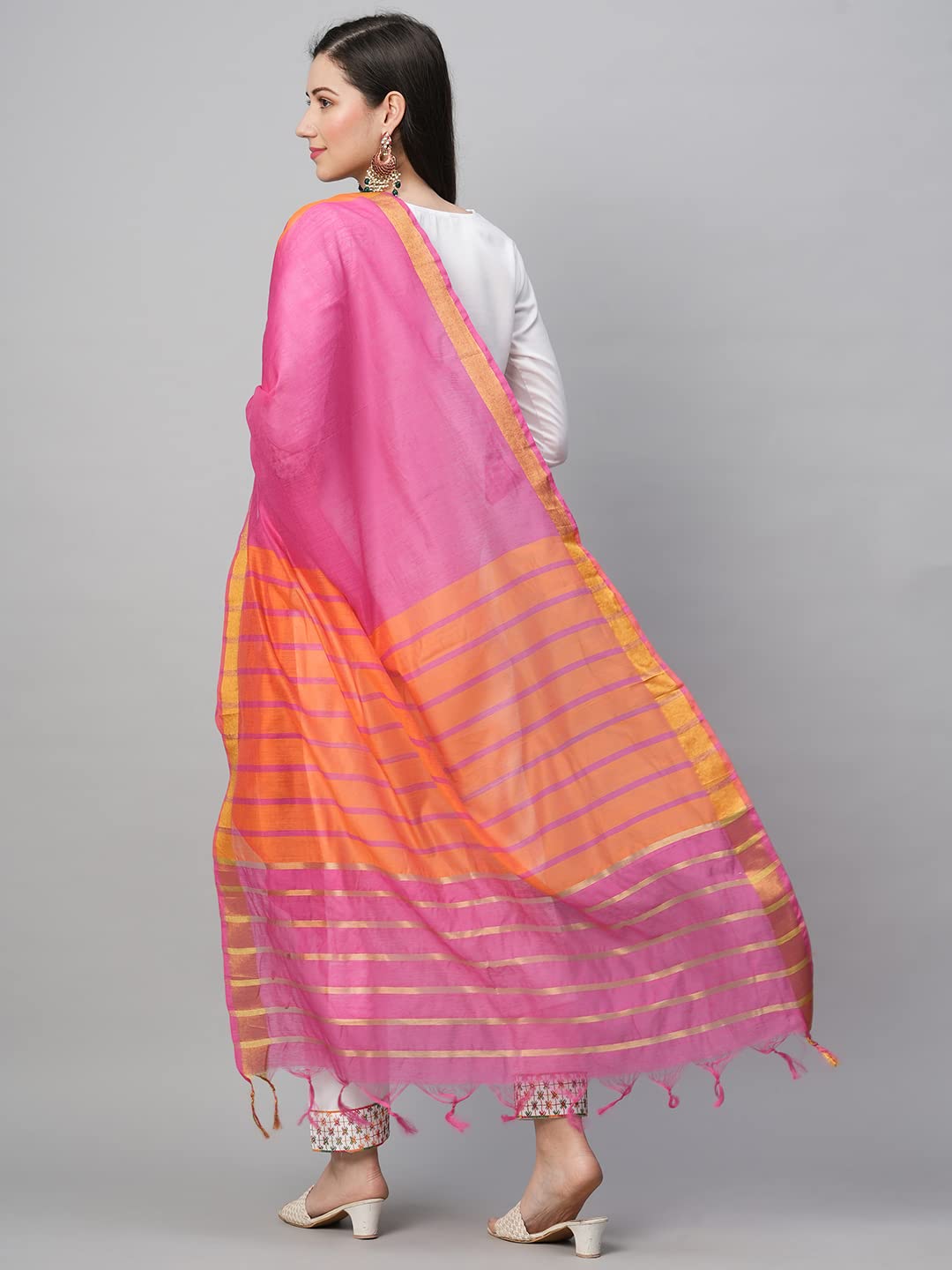 Anni Designer Women'S Cotton Blend Embroidered Straight Kurta With Pant & Dupatta (Silksi-White_L_White_Large),White,L,Cotton Blend,Regular,Dupatta