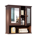 TaoHFE Brown Medicine Cabinets for Bathroom with Mirror 2 Doors 3 Open Shelf Bathroom Hanging Cabinet Wall Mounted Wooden Bathro