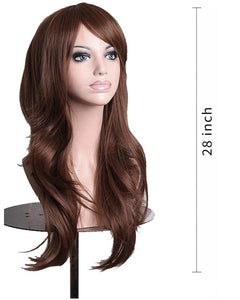 AneShe Wigs 28 Long Wavy Hair Heat Resistant Cosplay Wig for Women (Dark Brown)