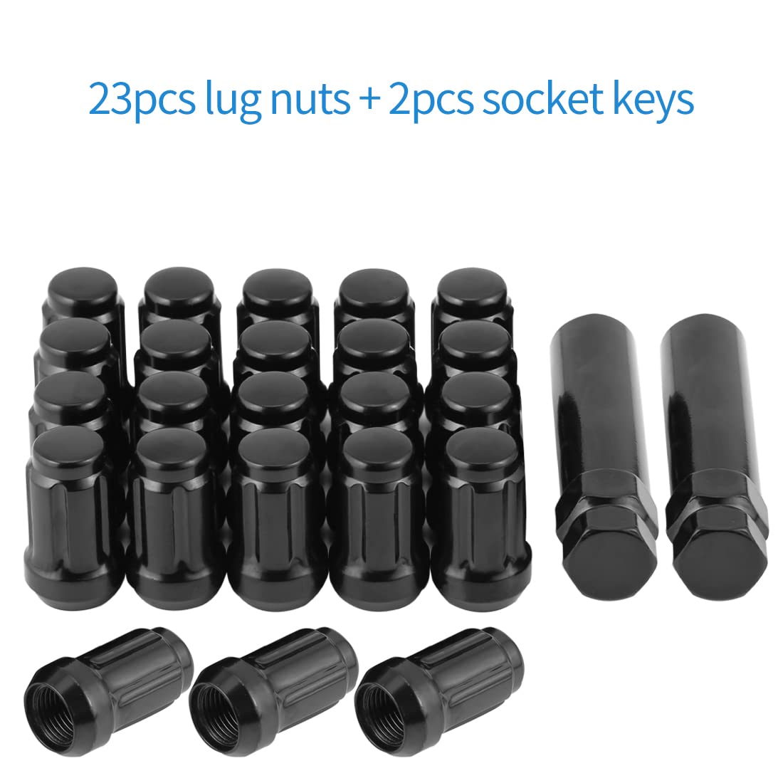 1/2-20 Acorn Lug Nuts 1/2x20 Lug Nuts Black Set of 23 pcs 6 Spline Lug Nuts 1.38 Long Closed End Aftermarket Wheel Lug Nut Fit