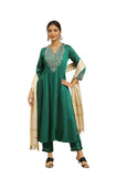 W for Woman Women's Viscose Kurta, Slim Pant & Dupatta (23AUWS10451-221250_Green_L)