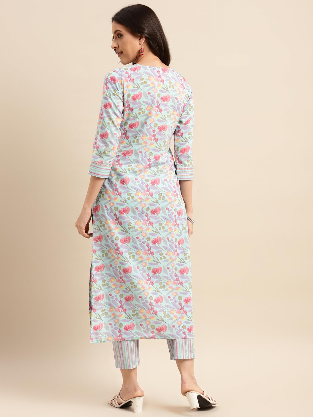 Anni Designer Women'S Cotton Blend Printed Straight Kurta With Pant (Nand Blue-Nwg_L_Blue_Large),Blue,L,Cotton Blend,Regular,Kurta