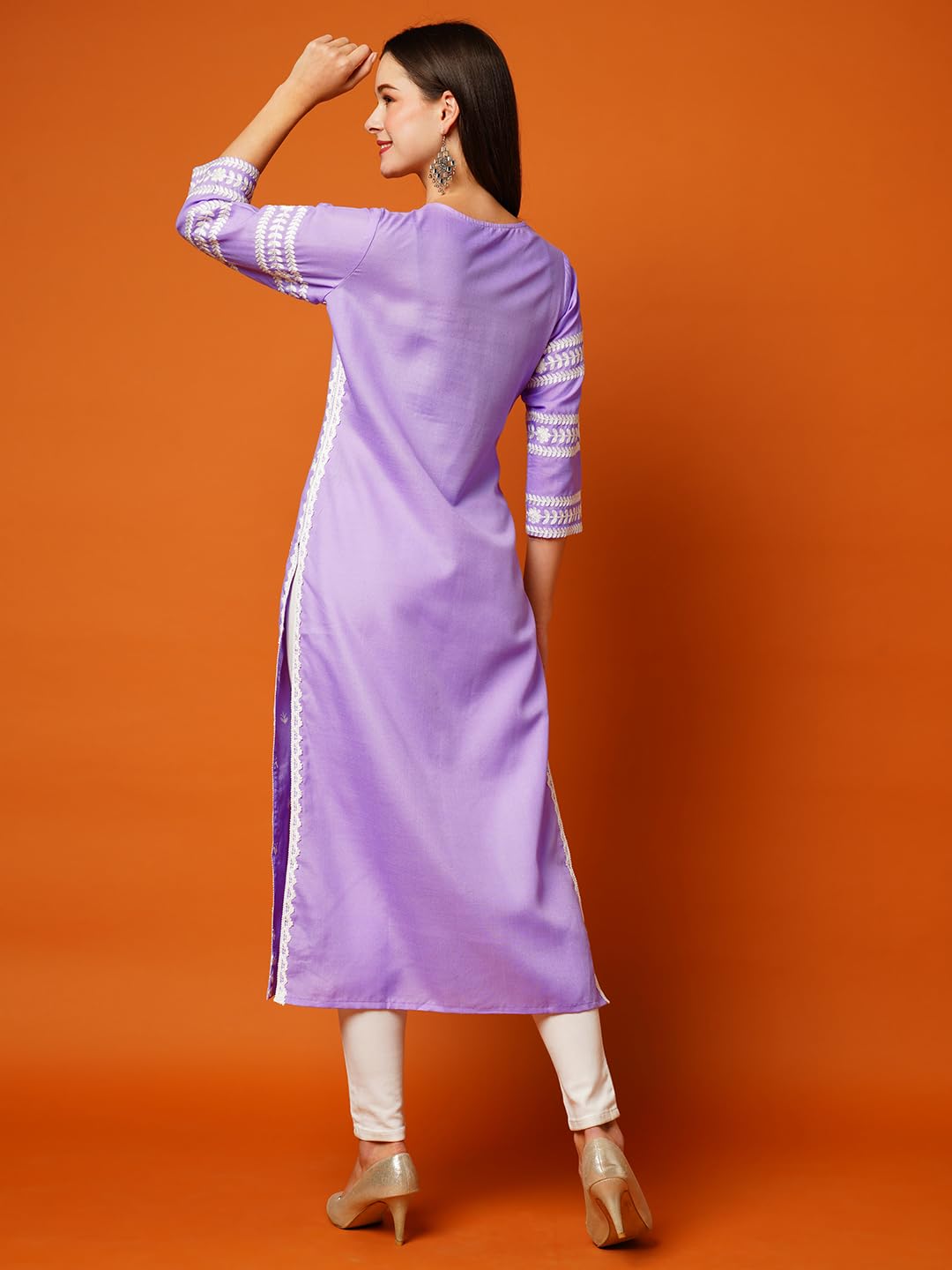 Anni Designer Women'S Cotton Blend Chikankari Embroidered Straight Kurta (Stho-Purple-Tnw_M_Purple_Medium),Purple,M,Cotton Blend,Regular,