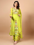 Wedani Faux Georgette Embroidered Kurta Set With Duptta For Women (In Alpha L Regular Green),GREEN,L,Faux Georgette,Anarkali,Kurta Set