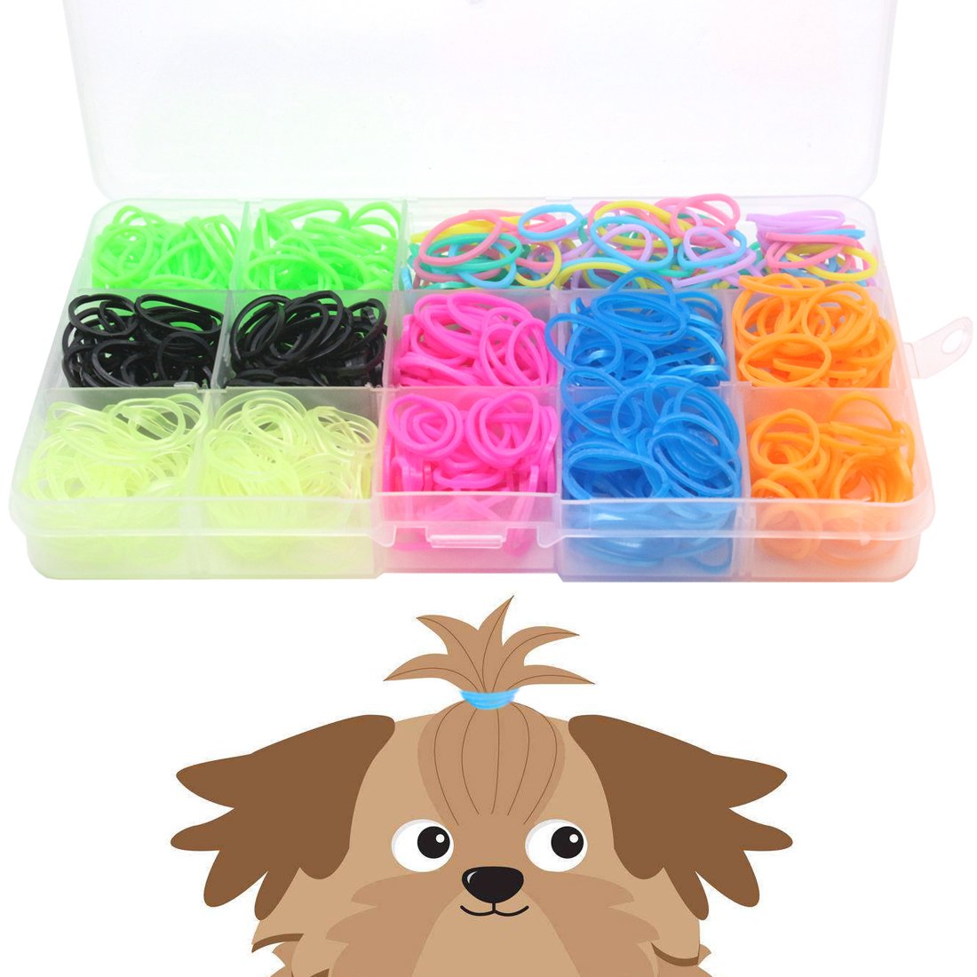 YOY 3/4 Pet Dog Stretchy Rubber Bands, 600/Box - Puppy Elastics Ties Pony Tail Holders Hair Accessories for Doggy Grooming Top