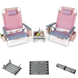 Giantex Beach Chair and Table Set - 3 PCS Folding Camping Chair with Aluminum Table, 5 Adjustable Position, Patio Sling Chairs, 
