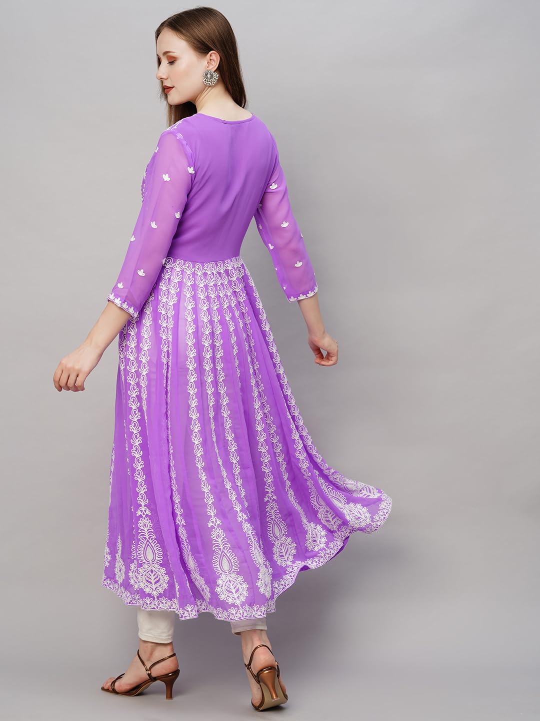 Anni Designer Women'S Georgette Chikankari Embroidered Anarkali Kurti (Kari Purple-Grt_L_Purple_Large),Purple,L,Georgette,Anarkali,