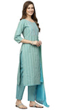 Stylum Women'S Woven Design & Embroidered Cotton Blend Straight Kurta With Pant & Dupatta (Kpdaquafox36_Sea Green, S)
