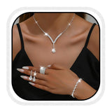 Unicra Bridal Wedding Jewelry Set Silver Rhinestone Necklace Earrings Sets Formal Costume Jewelry for Women and Brides (C-4 Pack