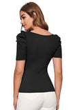 Wedani Women'S Casual Puff Sleeves Solid Top (X-Large Black),Black,XL,Polyester,Regular,
