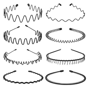 Metal Headband for Men, Unisex Black Wavy Spring Hair Band, Zig Zag Hair Band, Fashion Elastic Hair Accessories, Multipack Options Available.（8pcs）