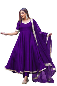 Gosriki Women'S Rayon Blend Anarkali Solid Kurta With Pant & Dupatta (Shyam Begani-Vks01-Gs_S_Begani_Small),Begani,,B0DD779H2R