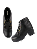 Shoetopia Womens/Girls Black Platform Heeled Classic Solid Boots,Black,4,B09GV8F52Z