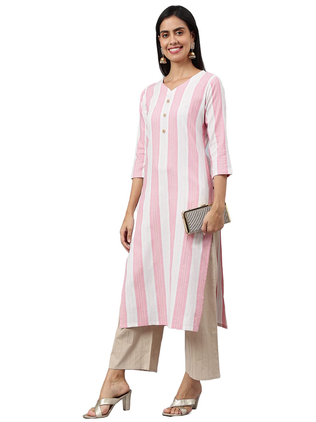 Anni Designer Women'S Cotton Blend Straight Printed Kurta (Ashwini Pink_Xxl_Pink_Xx-Large),Pink,2XL