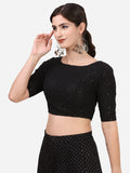 Oomph! Cotton Readymade Blouse For Women, Hakoba, Black, Boat Neck Jet Black M