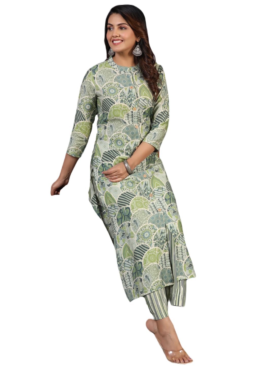 Anni Designer Women'S Rayon Blend Straight Printed Kurta With Pant (Later Green_Xxl_Green_Xx-Large),Green,2XL