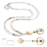 LENYNAL Lanyards for ID Badges and Keys, Retractable Beaded Lanyards for Women Natural Stone, Cute Teacher Lanyard with ID Holde