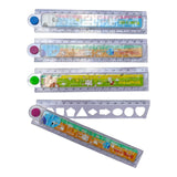 VTL Maze Folding Scale Ruler for Kids | 30cm Transparent Straight Ruler with Shape Stencils & Fun Maze Puzzle | MultiColor Plas