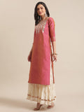 Varanga Women Pink Coral Gota Patti Kurta With Gota Embellished Sleeves Kurta Set For Women, Dress For Women Stylish, Kurti Set With Dupatta For Women (Double Extra Large)
