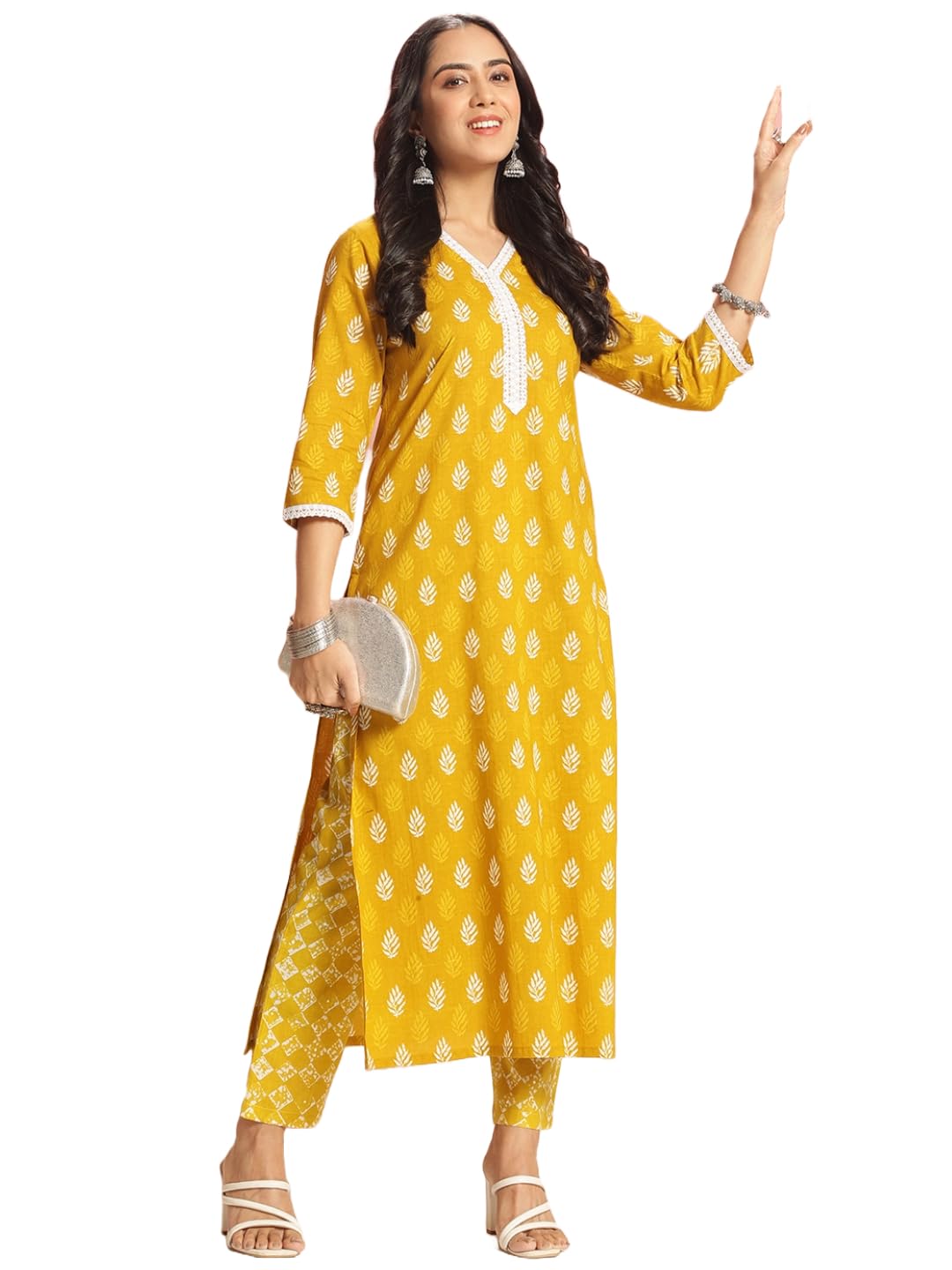 Anni Designer Women'S Rayon Viscose Straight Printed Kurta With Pant (Goyala Yellow_S_Yellow_Small),Yellow,S
