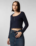 Fyltr Women'S Casual Scoop Neck Henley T-Shirt - Full Sleeves | Fitted Length,Vainly Navy,Vainly Navy,Xl