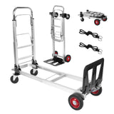 Aluminum 3-in-1 Folding Hand Truck, 500Lbs Heavy Duty Dolly Cart with 2 Large 6-Inch Quiet Rubber Wheels, 2 360 Swivel Wheels, 2