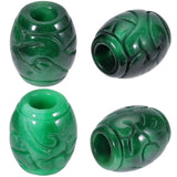 PONABEADIY 1 Box 4pcs Green Large Hole Oval Jade Beads Natural Chakra Burmese Stone Myanmar Barrel Carved Dyed Jade Loose Spacer