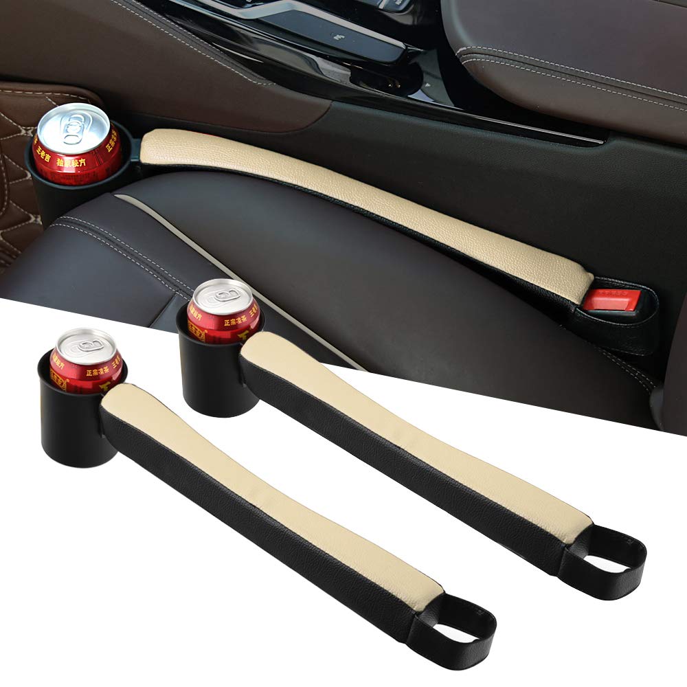 Supin 2 Prices Car Seat Gap Filler Pad PU Leather Console Side Pocket Organizer and one Cup for Cellphone Wallet Coin Key (Black