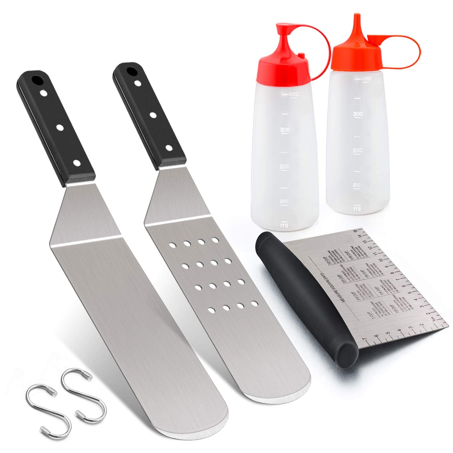 Griddle Accessories Set of 5, Leonyo Stainless Steel Grill Griddle Tool Set- Metal Spatula for Flat Top Hibachi Teppanyaki Kitch