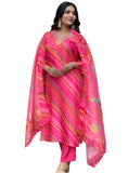 Anni Designer Women'S Cotton Blend Straight Printed Kurta With Pant & Dupatta (Mang Pink_L_Pink_Large),Pink,L