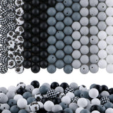 HHCFAST 150Pcs Mixed Color 15mm Silicone Beads for Keychain Making, White Black Print Silicone Beads for Pens and Bracelet Jewel