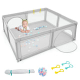 GLACER Extra Large Baby Playpen w/Mat, Safety Baby Play Yard Activity Center w/Gates, Mesh Walls & Suction Cups, 50 Ocean Balls,