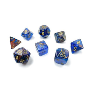 Azurite Lustrous Dice With Gold Numbers 7+1 Dice Set 16Mm (5/8In) Chessex