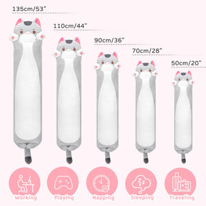 Mewaii Long Cat Plush Kids Body Pillow, 36 Inch Cute Gray Cat Stuffed Animals Soft Plushies, Kitten Kawaii Plush Throw Pillow Do