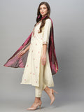 Gosriki Women'S Cotton Blend Embroidered Straight Kurta With Pant & Dupatta (Dinu Cream-Gs_Xxl_Cream_Xx-Large),Cream,2,B0CGTVNKBN